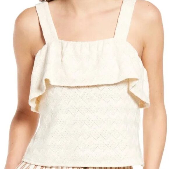 Madewell Tops - Madewell | Crochet Ruffle Cotton Tank Top in Cream | Size Small